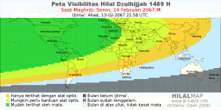 HilalMap: Peta Visibilitas Hilal Dzulhijjah 1489 H: rukyat tanggal 2067-2-14 M