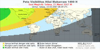 HilalMap: Peta Visibilitas Hilal Muharram 1490 H: rukyat tanggal 2067-3-15 M