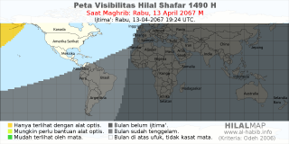 HilalMap: Peta Visibilitas Hilal Shafar 1490 H: rukyat tanggal 2067-4-13 M