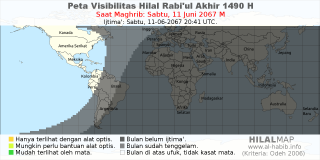 HilalMap: Peta Visibilitas Hilal Rabiul-Akhir 1490 H: rukyat tanggal 2067-6-11 M