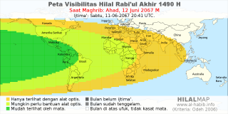 HilalMap: Peta Visibilitas Hilal Rabiul-Akhir 1490 H: rukyat tanggal 2067-6-12 M