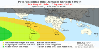 HilalMap: Peta Visibilitas Hilal Jumadal-Akhirah 1490 H: rukyat tanggal 2067-8-10 M