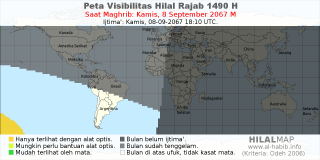 HilalMap: Peta Visibilitas Hilal Rajab 1490 H: rukyat tanggal 2067-9-8 M