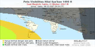 HilalMap: Peta Visibilitas Hilal Syaban 1490 H: rukyat tanggal 2067-10-8 M