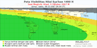 HilalMap: Peta Visibilitas Hilal Syaban 1490 H: rukyat tanggal 2067-10-9 M