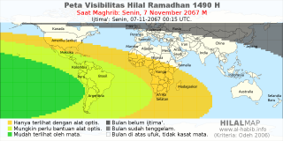 HilalMap: Peta Visibilitas Hilal Ramadhan 1490 H: rukyat tanggal 2067-11-7 M