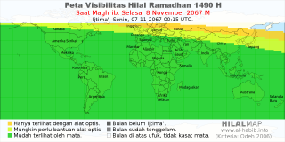 HilalMap: Peta Visibilitas Hilal Ramadhan 1490 H: rukyat tanggal 2067-11-8 M