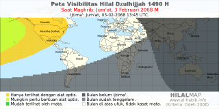 HilalMap: Peta Visibilitas Hilal Dzulhijjah 1490 H: rukyat tanggal 2068-2-3 M