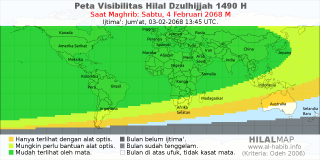 HilalMap: Peta Visibilitas Hilal Dzulhijjah 1490 H: rukyat tanggal 2068-2-4 M