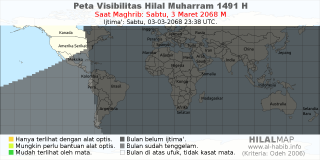 HilalMap: Peta Visibilitas Hilal Muharram 1491 H: rukyat tanggal 2068-3-3 M