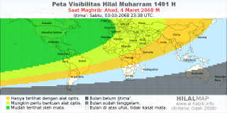 HilalMap: Peta Visibilitas Hilal Muharram 1491 H: rukyat tanggal 2068-3-4 M