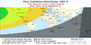 HilalMap: Peta Visibilitas Hilal Shafar 1491 H: rukyat tanggal 2068-4-2 M