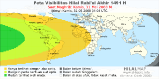 HilalMap: Peta Visibilitas Hilal Rabiul-Akhir 1491 H: rukyat tanggal 2068-5-31 M