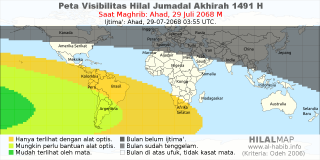 HilalMap: Peta Visibilitas Hilal Jumadal-Akhirah 1491 H: rukyat tanggal 2068-7-29 M