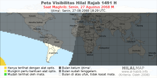HilalMap: Peta Visibilitas Hilal Rajab 1491 H: rukyat tanggal 2068-8-27 M