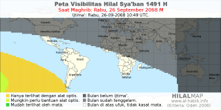 HilalMap: Peta Visibilitas Hilal Syaban 1491 H: rukyat tanggal 2068-9-26 M