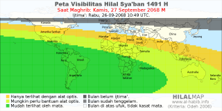 HilalMap: Peta Visibilitas Hilal Syaban 1491 H: rukyat tanggal 2068-9-27 M