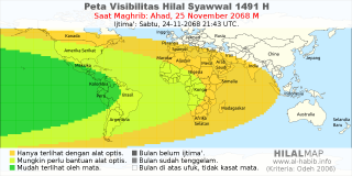 HilalMap: Peta Visibilitas Hilal Syawwal 1491 H: rukyat tanggal 2068-11-25 M