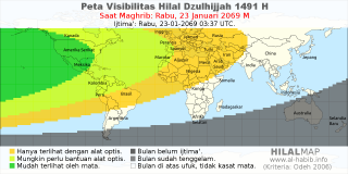 HilalMap: Peta Visibilitas Hilal Dzulhijjah 1491 H: rukyat tanggal 2069-1-23 M