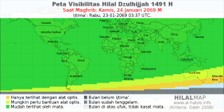 HilalMap: Peta Visibilitas Hilal Dzulhijjah 1491 H: rukyat tanggal 2069-1-24 M