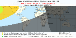 HilalMap: Peta Visibilitas Hilal Muharram 1492 H: rukyat tanggal 2069-2-21 M