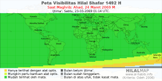 HilalMap: Peta Visibilitas Hilal Shafar 1492 H: rukyat tanggal 2069-3-24 M