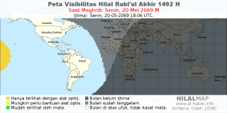 HilalMap: Peta Visibilitas Hilal Rabiul-Akhir 1492 H: rukyat tanggal 2069-5-20 M