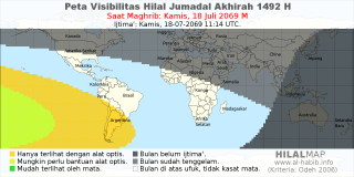 HilalMap: Peta Visibilitas Hilal Jumadal-Akhirah 1492 H: rukyat tanggal 2069-7-18 M