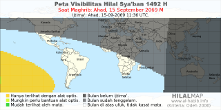 HilalMap: Peta Visibilitas Hilal Syaban 1492 H: rukyat tanggal 2069-9-15 M