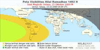 HilalMap: Peta Visibilitas Hilal Ramadhan 1492 H: rukyat tanggal 2069-10-15 M