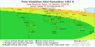 HilalMap: Peta Visibilitas Hilal Ramadhan 1492 H: rukyat tanggal 2069-10-16 M