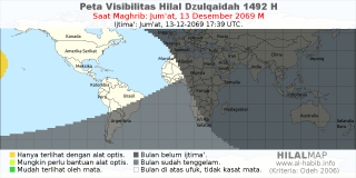 HilalMap: Peta Visibilitas Hilal Dzulqaidah 1492 H: rukyat tanggal 2069-12-13 M
