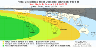 HilalMap: Peta Visibilitas Hilal Jumadal-Akhirah 1493 H: rukyat tanggal 2070-7-8 M