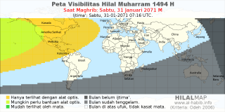HilalMap: Peta Visibilitas Hilal Muharram 1494 H: rukyat tanggal 2071-1-31 M