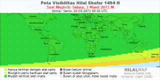 HilalMap: Peta Visibilitas Hilal Shafar 1494 H: rukyat tanggal 2071-3-3 M