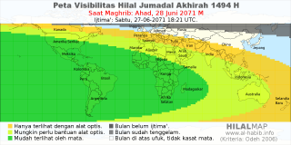 HilalMap: Peta Visibilitas Hilal Jumadal-Akhirah 1494 H: rukyat tanggal 2071-6-28 M