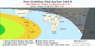 HilalMap: Peta Visibilitas Hilal Syaban 1494 H: rukyat tanggal 2071-8-25 M