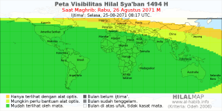 HilalMap: Peta Visibilitas Hilal Syaban 1494 H: rukyat tanggal 2071-8-26 M