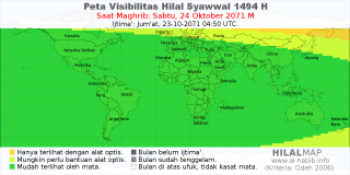 HilalMap: Peta Visibilitas Hilal Syawwal 1494 H: rukyat tanggal 2071-10-24 M