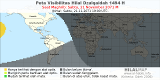 HilalMap: Peta Visibilitas Hilal Dzulqaidah 1494 H: rukyat tanggal 2071-11-21 M