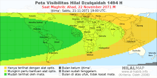 HilalMap: Peta Visibilitas Hilal Dzulqaidah 1494 H: rukyat tanggal 2071-11-22 M