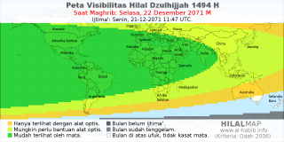 HilalMap: Peta Visibilitas Hilal Dzulhijjah 1494 H: rukyat tanggal 2071-12-22 M