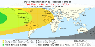 HilalMap: Peta Visibilitas Hilal Shafar 1495 H: rukyat tanggal 2072-2-19 M