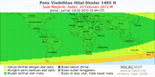 HilalMap: Peta Visibilitas Hilal Shafar 1495 H: rukyat tanggal 2072-2-20 M