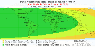 HilalMap: Peta Visibilitas Hilal Rabiul-Akhir 1495 H: rukyat tanggal 2072-4-19 M
