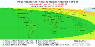 HilalMap: Peta Visibilitas Hilal Jumadal-Akhirah 1495 H: rukyat tanggal 2072-6-17 M