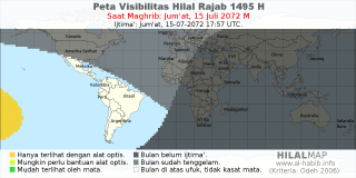 HilalMap: Peta Visibilitas Hilal Rajab 1495 H: rukyat tanggal 2072-7-15 M