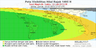 HilalMap: Peta Visibilitas Hilal Rajab 1495 H: rukyat tanggal 2072-7-16 M