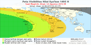 HilalMap: Peta Visibilitas Hilal Syaban 1495 H: rukyat tanggal 2072-8-14 M