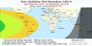 HilalMap: Peta Visibilitas Hilal Ramadhan 1495 H: rukyat tanggal 2072-9-12 M